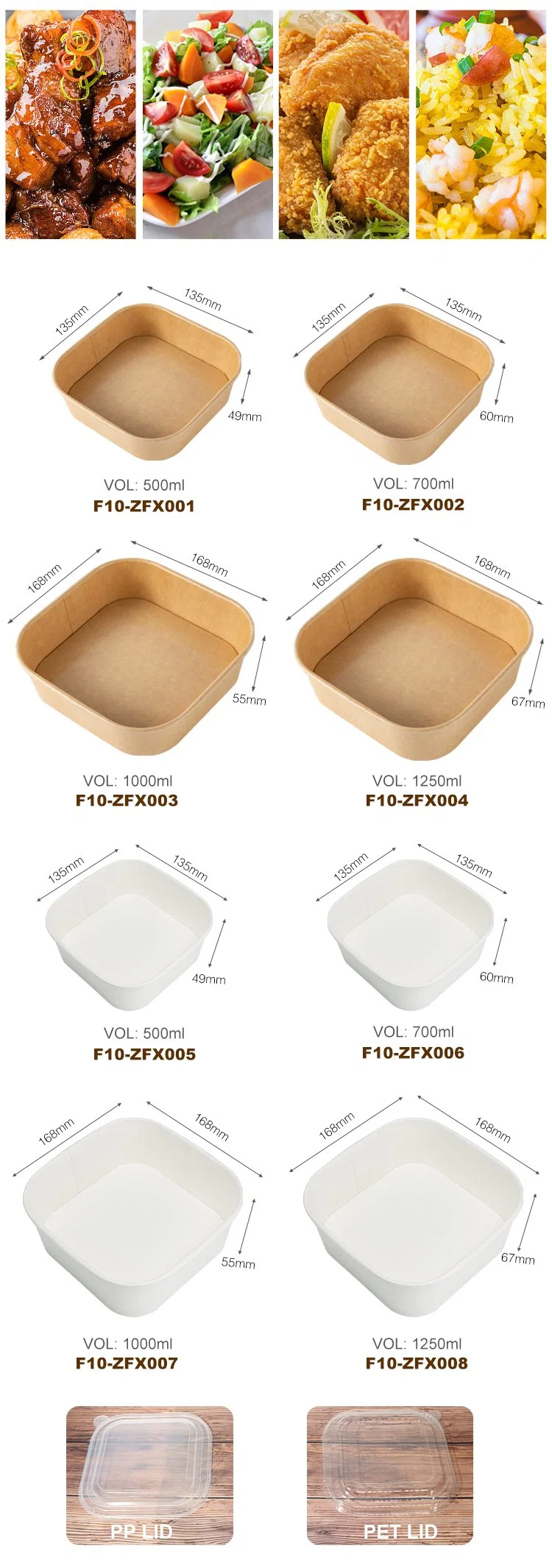 Natural Economy Square Recyclable Disposable Food Paper Bowl